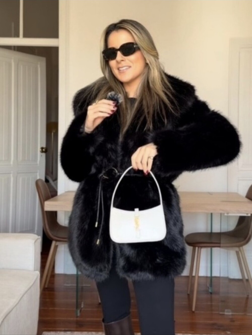 ZARA FAUX FUR COAT WITH BELT